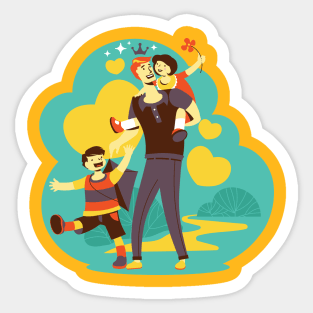 A father and his sons, son and daughter Sticker